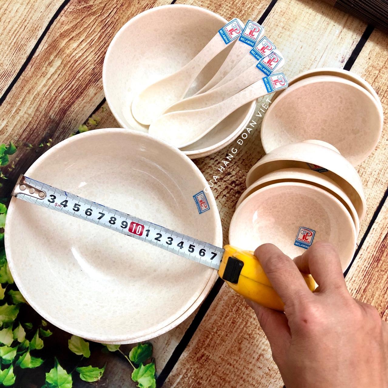 Tô, Chén Melamine - Combo Tô, Chén, Muỗng  Melamine Vân Đá Cao Cấp