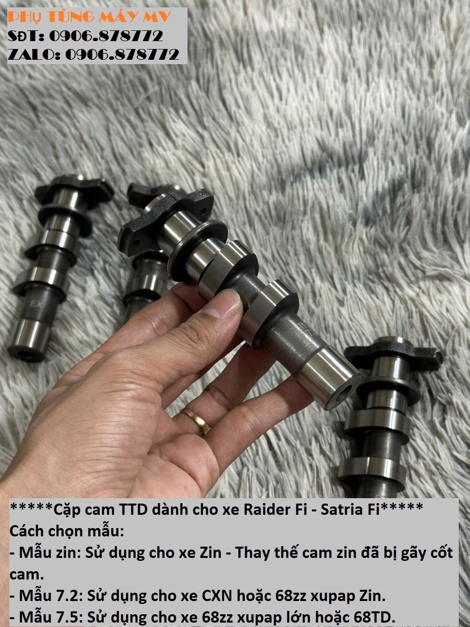 Cặp cam TTD size Zin/7.2/7.5 dành cho xe Raider Fi. Satria Fi