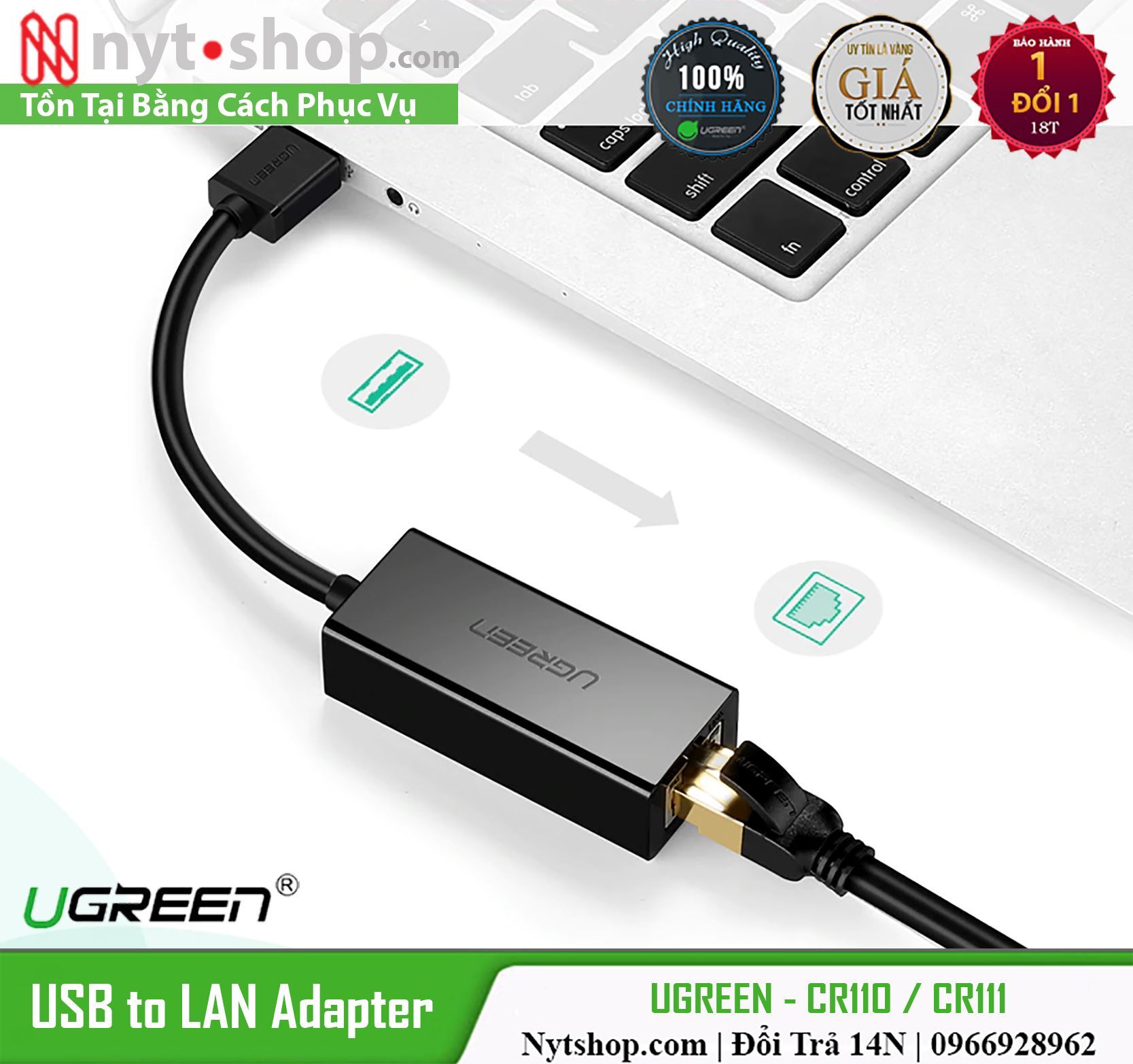 [HCM]Cáp Chuyển USB Ra LAN Chính Hãng UGREEN CR110 Cao Cấp