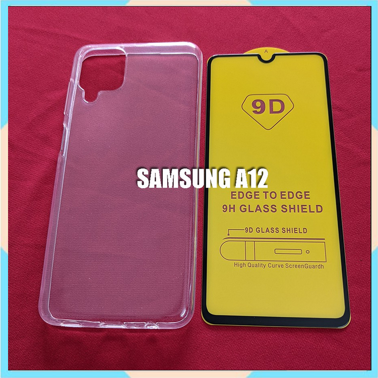 Combo Cường Lực 9D Samsung A12 Và Ốp Lưng Silicon Trong Suốt Siêu Hót