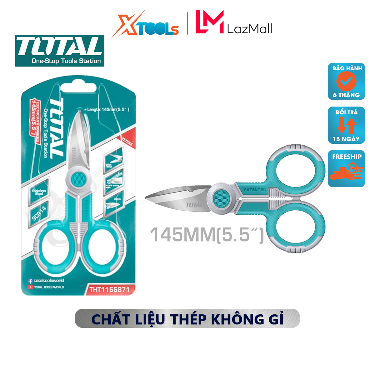 Electrician scissors total THT1155871 | mini scissors electrician size 145mm độ thick blade scissors 3.0mm cutting, clamp, plucking the kinds of cables, wires, metal wire
