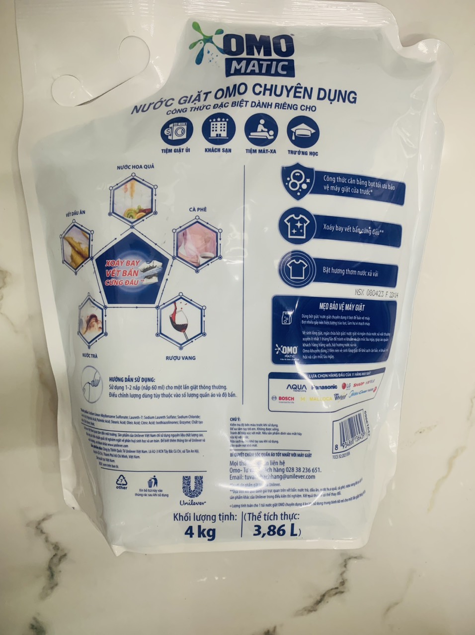 (set 2 túi - mẫu mới 2023) Nước giặt OMO Matic 4KG Cửa Trước túi