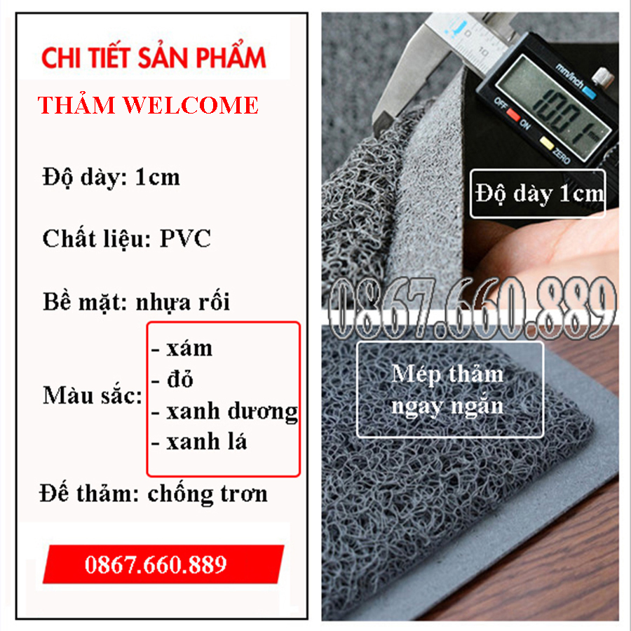 Thảm welcome chống trơn trượt, kích thước 40x60cm