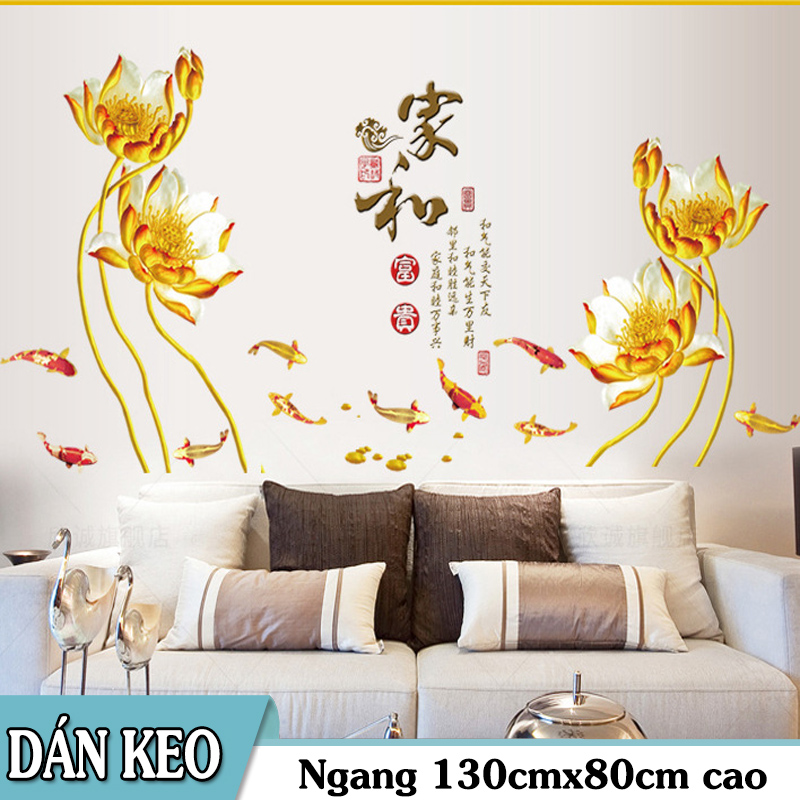 [HCM]Decal trang trí Sen Vàng kèm chữ