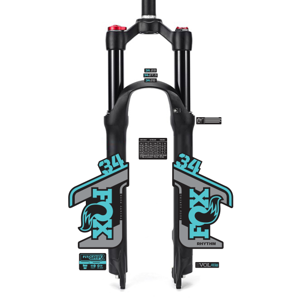 tem decal dán phuộc xe đạp địa hình Fox rhythm 34 2021 | cheetahdecals.com