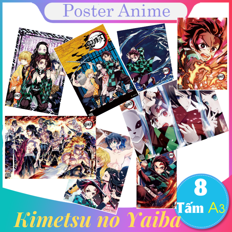 [Giấy Xịn] Set 8 tấm tranh poster to A3 Kimetsu no Yaiba #2 anime siêu chất