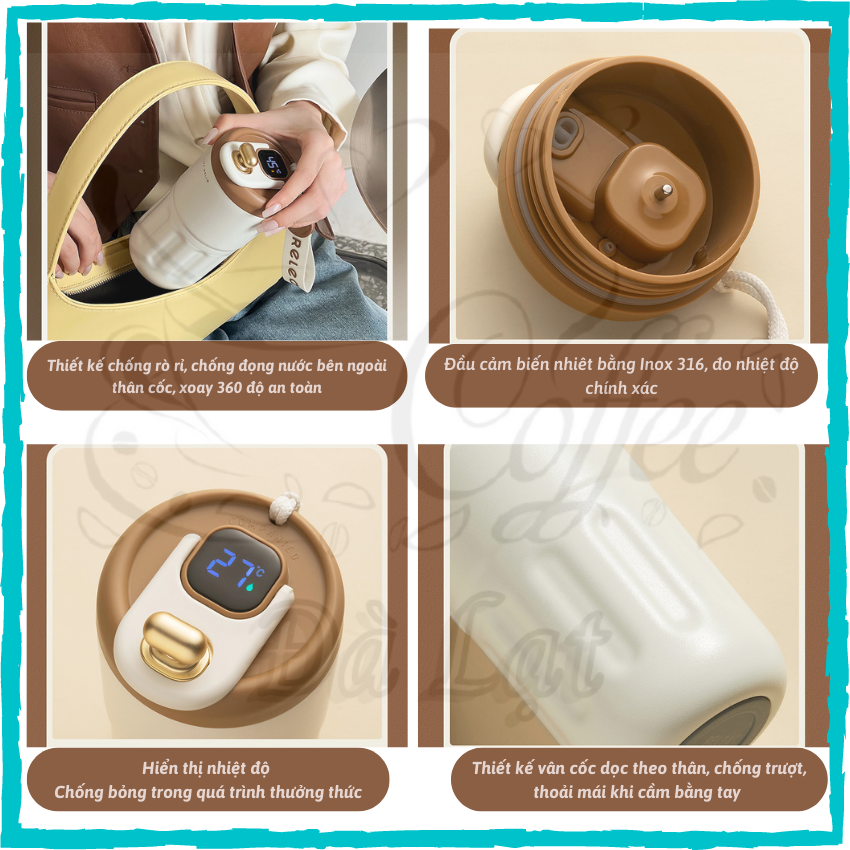 Cốc giữ nhiệt hiển thị nhiệt độ livewell Đà Lạt Coffee Ly giữ nhiệt cao cấp inox 316L giữ nhiệt 24h