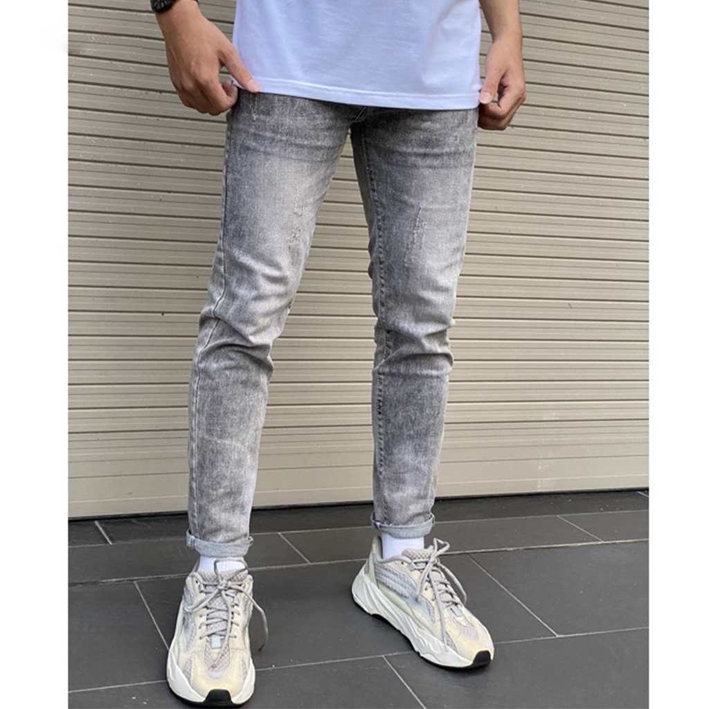 (Ảnh thật) Quần jeans nam xám trơn mẫu bazic