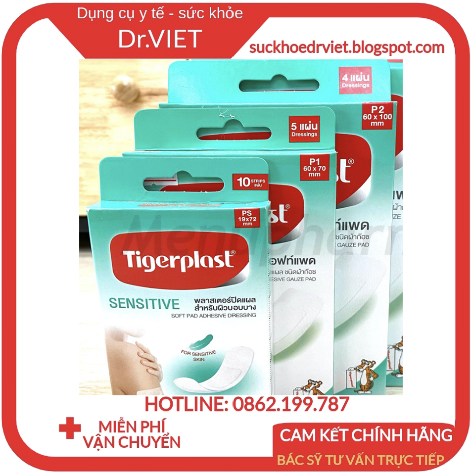 Băng vết thương co giãn tigerplast sensitive cao cấp- sensitive tigerplast 19x72mm 10pcs chính hãng thái lan