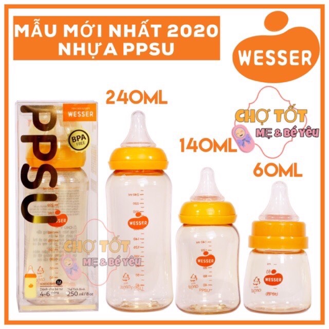 [HCM][MỚI NHẤT] BÌNH SỮA WESSER CỔ HẸP CAO CẤP PPSU MẪU MỚI 60ML/140ML/240ML