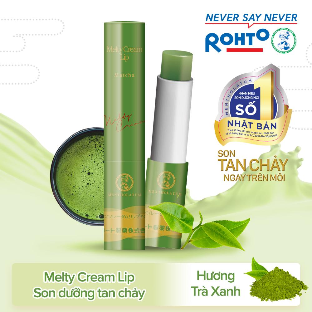 Son tan chảy dưỡng môi chống nắng Mentholatum Melty Cream Lip SPF25, PA+++ Matcha 2.4g (hương Trà xanh)
