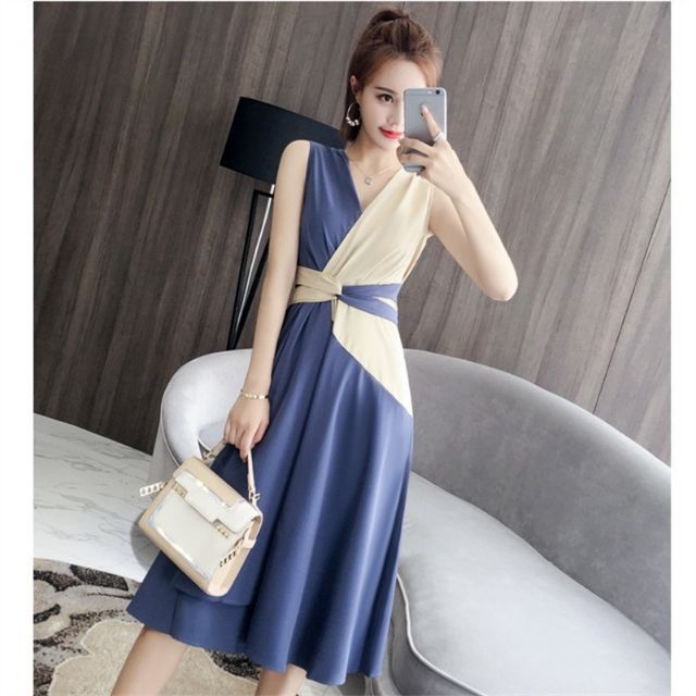 ZERASY - Đầm xòe thắt eo phối màu duyên dáng