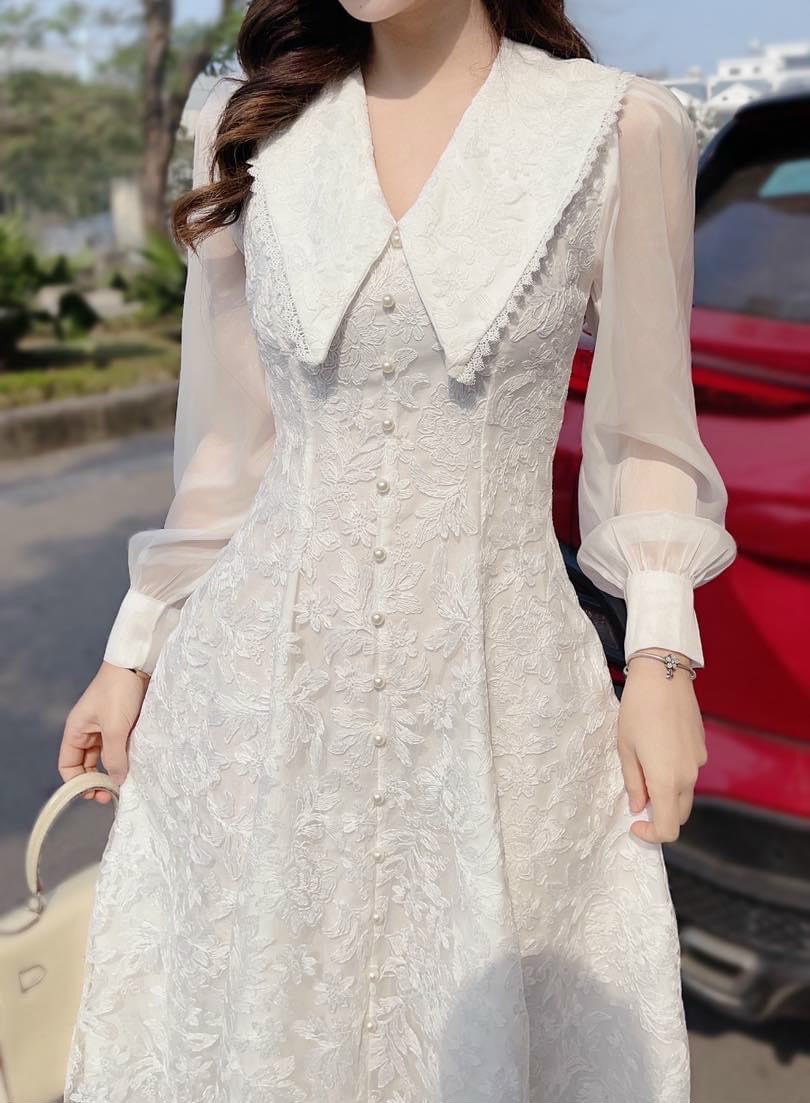 Đầm Ren Dự Tiệc Phối Họa Tiết Siêu Xinh mẫu mới đep như hình ld22