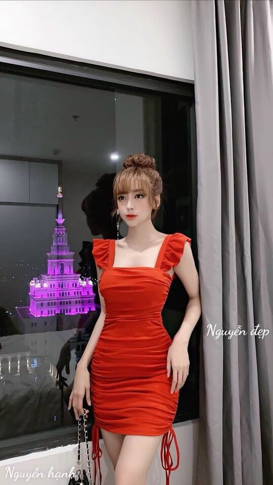 Đầm body dây rút tay bèo cánh tiên siêu xinh, đầm nữ HP Home