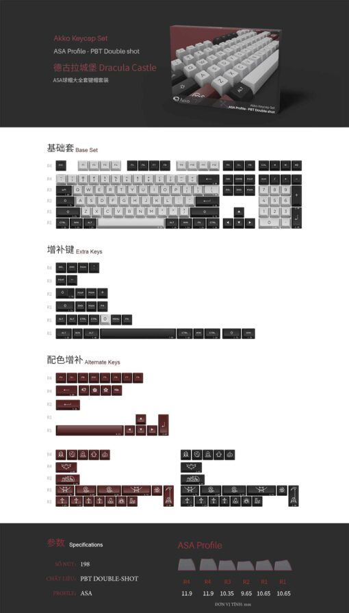 AKKO Keycap set – Dracula Castle (PBT Double-Shot/ASA profile/198 nút)