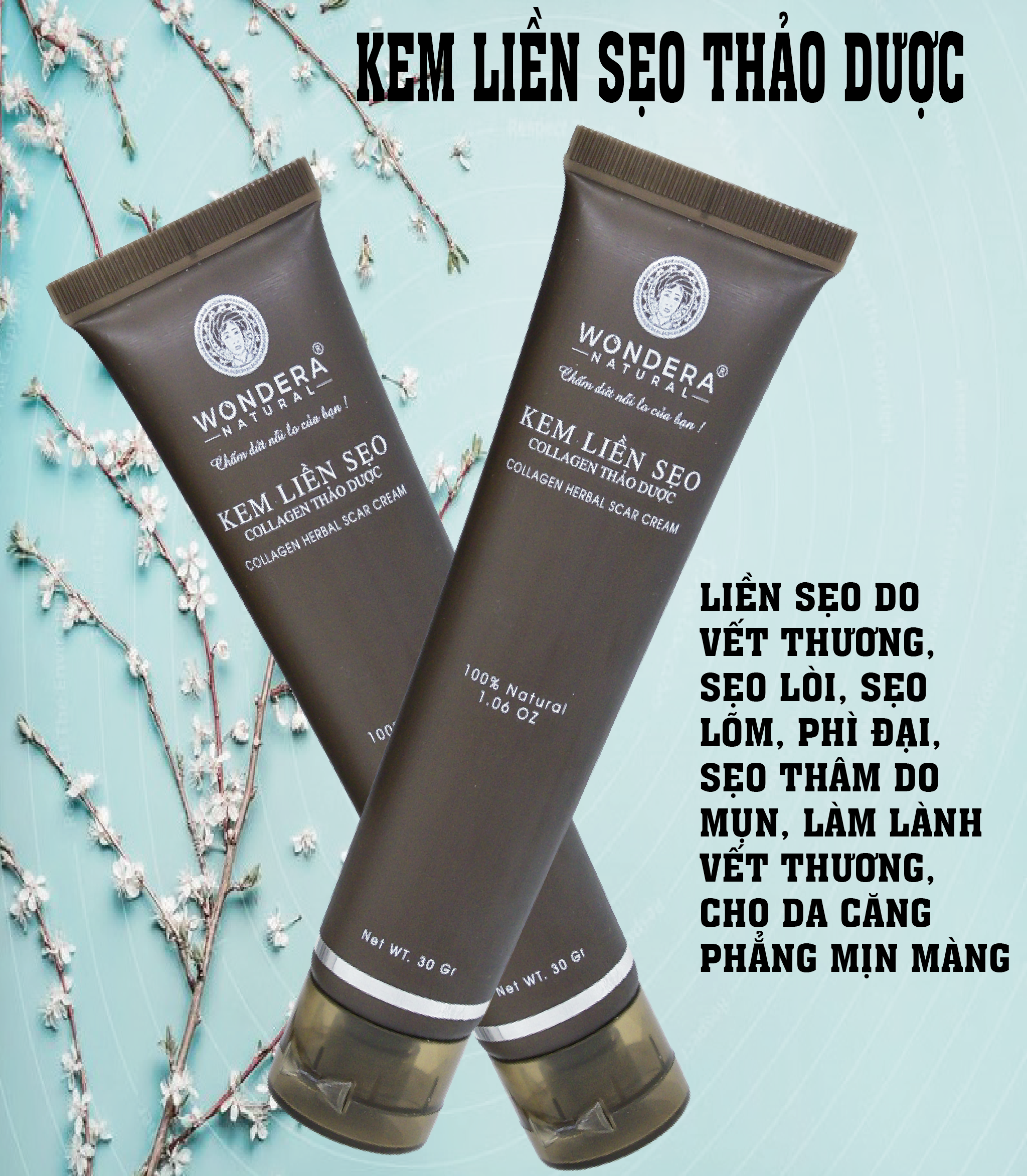 Kem mờ sẹo thảo dược 30g ( sẹo rỗ,sẹo thâm, sẹo lồi, lõm, sẹo do mỗ để lại,....)