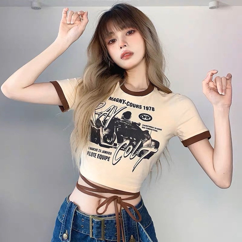 h30 ÁO CROPTOP PHỐI DÂY QUẤN EO XINH H30