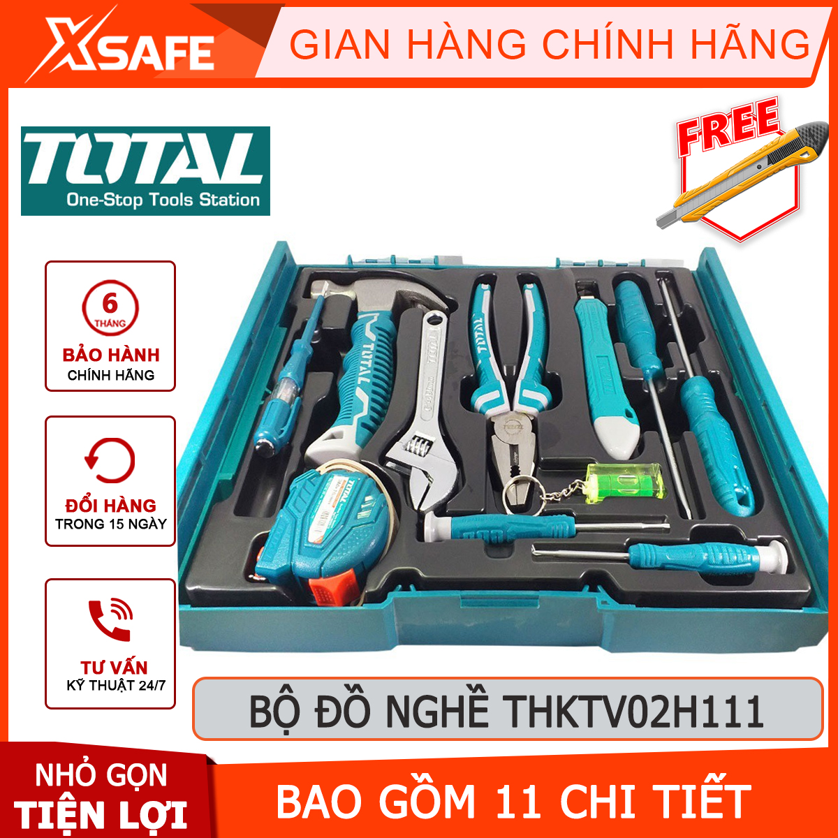 Kits household 11 details Total THKTV02H111 | set 11 tool set in plastic protection, easy operation, convenient [XTools] [xsafe]