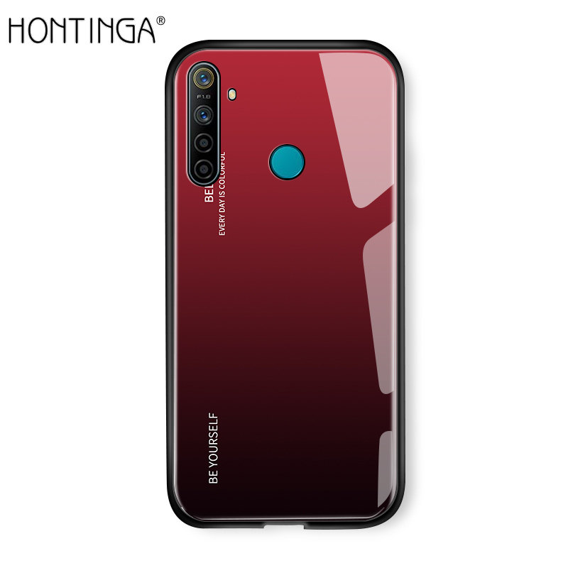 Hontinga For Realme 5i Case Luxury Aurora Rainbow Casing Gradient Series Case Shockproof Tempered Glass Phone Case Back Cover