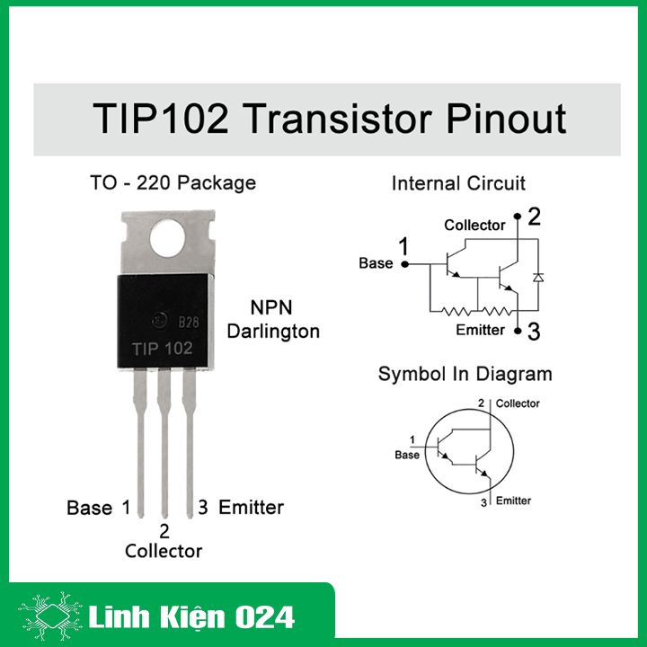 Transistor TIP102 TO-220 kiểu chân NPN 100V-8A