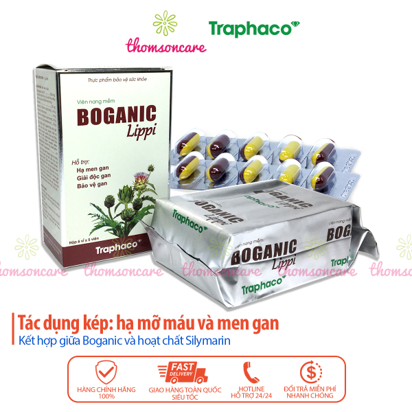 Boganic Lippi - giải độc gan hạ mỡ máu - bảo vệ gan của Traphaco Hộp 30 viên nang mềm nhộng bổ gan nhập khẩu