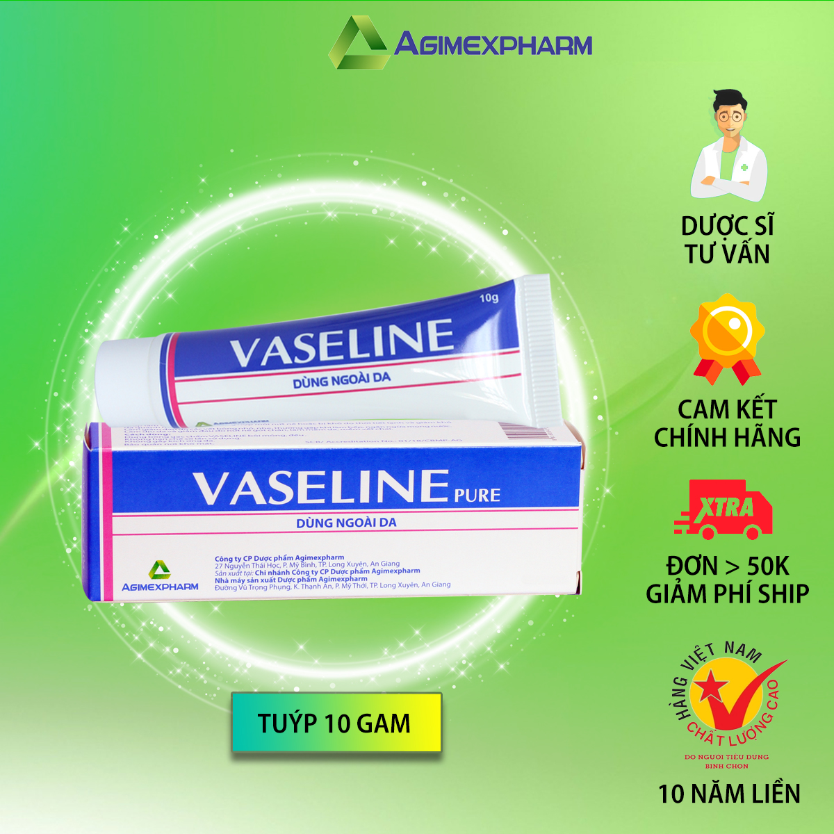 Kem bôi khô nứt môi Vaselin 10 gam