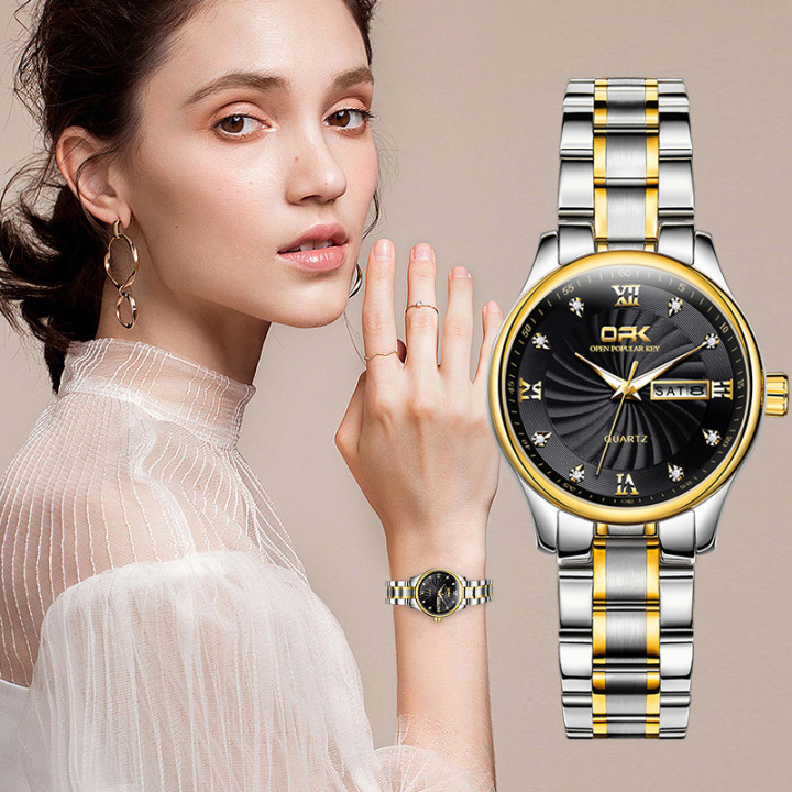 OPK Original waterproof ladies watch Adjustable stainless steel strap Sapphire glass Drop-resistant and scratch-resistant Calendar week display