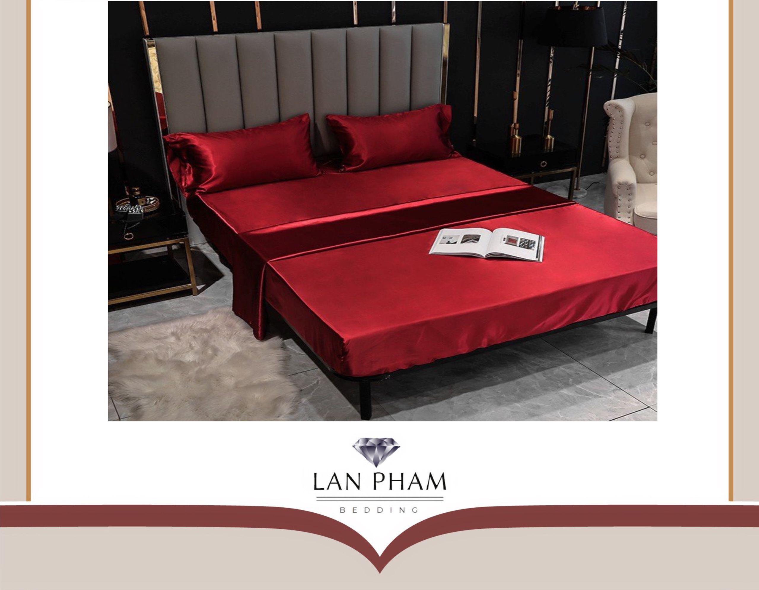 ( Lụa Loại 1) Ga - Drap Giường Lẻ Phi Lụa Màu Đỏ Đô Lan Pham Bedding Mềm Mại, Êm Ái