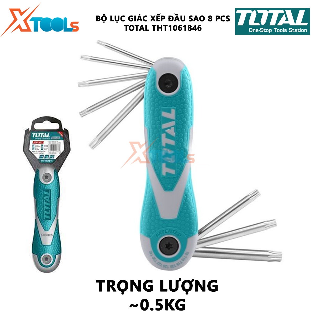 Bộ khóa lục giác xếp đầu sao 8 chi tiết Total THT1061846 | bộ 8 chìa lục giác bông kích thước 2-8mm hỗ trợ vặn mở được dễ dàng và tốn ít sức