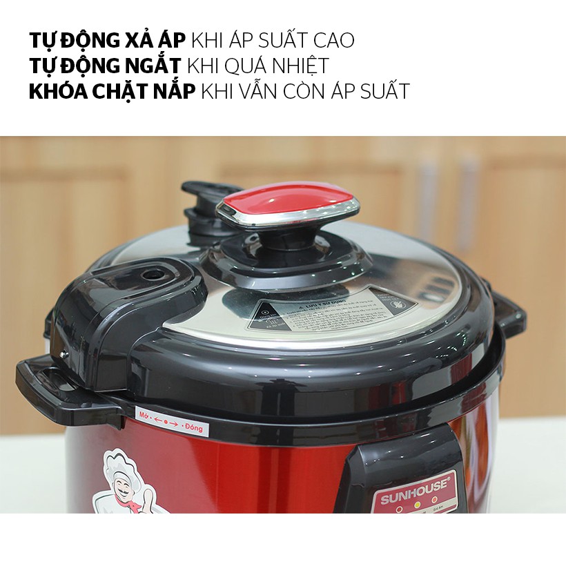 [Mã ELMALLCOIN hoàn 5% xu đơn 500K] Nồi áp suất điện đa năng SUNHOUSE SHD1552đỏ