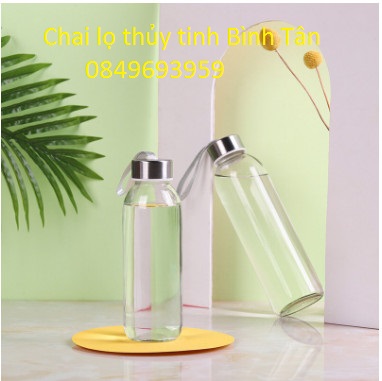 Bình Nước Thủy Tinh Nắp Bạc Có Dây Xách 500ml