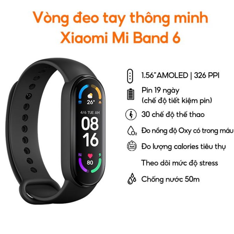 Vòng đeo tay thông minh Xiaomi Mi Band 6 - Hàng Chính Hãng DGW