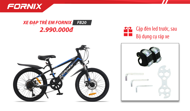 Mua Xe đạp địa hình trẻ em thể thao Fornix FB20 (Kèm bộ dụng cụ lắp ráp- Bảo hành 12 tháng + Tặng Cặp đèn trước sau