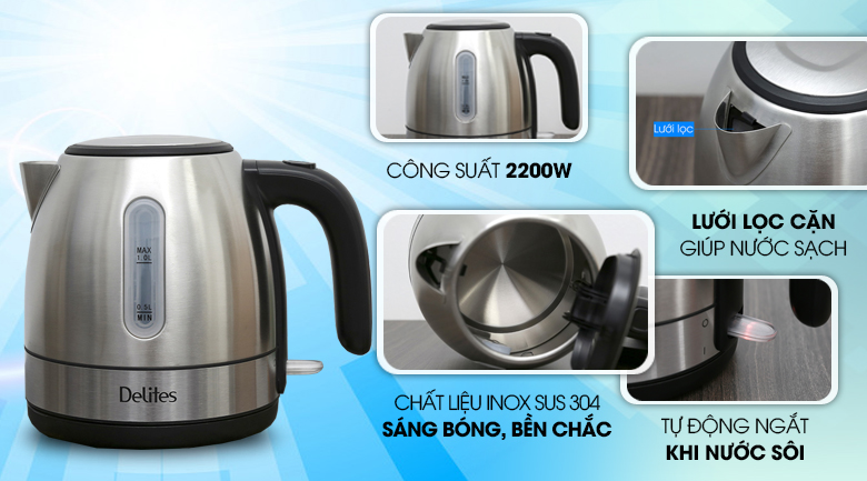 Bình siêu tốc Delites 1 lít ST10S01 inox