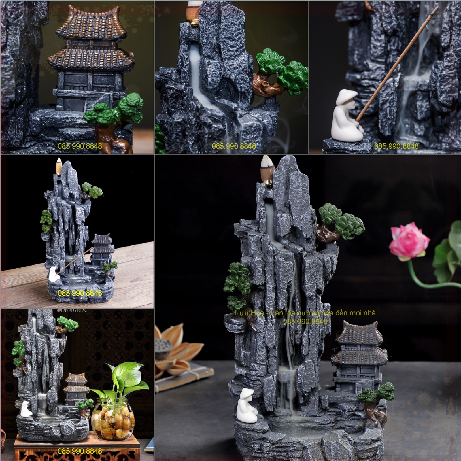 Thác Khói Trầm Hương, Thác Trầm Khói Ngược hình Non Bộ có thể dùng để trang trí hồ các giúp hút tài lộc, tụ vượng khí