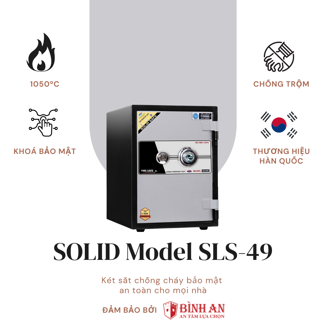 Két Sắt Solid SLS-49 (55kg) Chống Cháy 1000 độ C Hàn Quốc