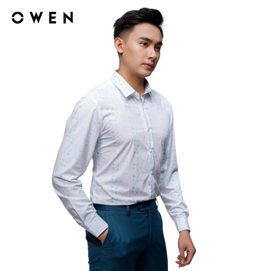 Owen - áo sơ mi dài tay slim fit as23371d màu trắng chất liệu bamboo