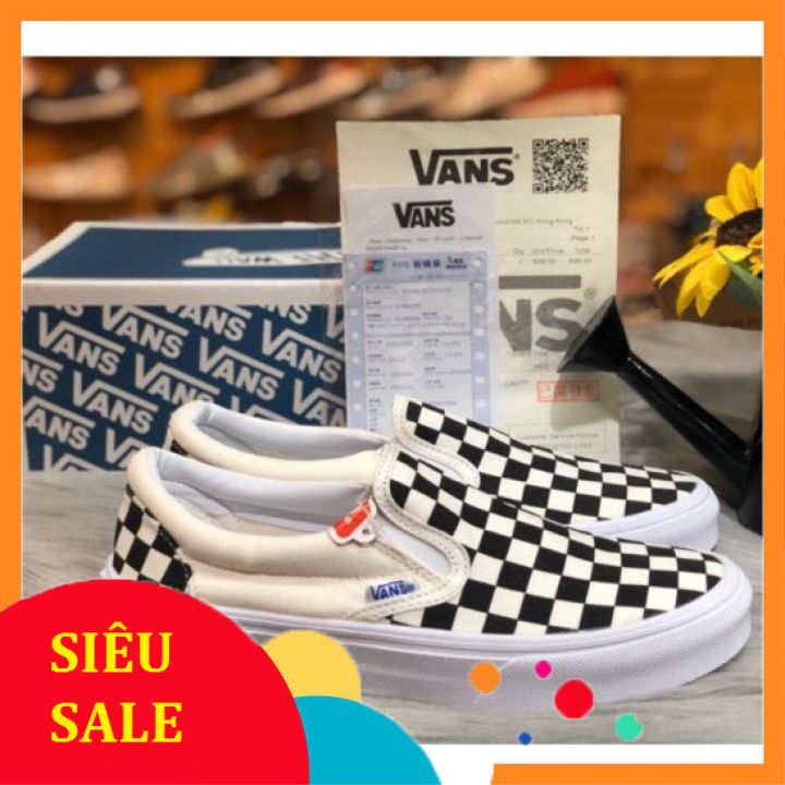 Giày Thể Thao Vans Caro Lười viền trắng Full Size Nam Nữ