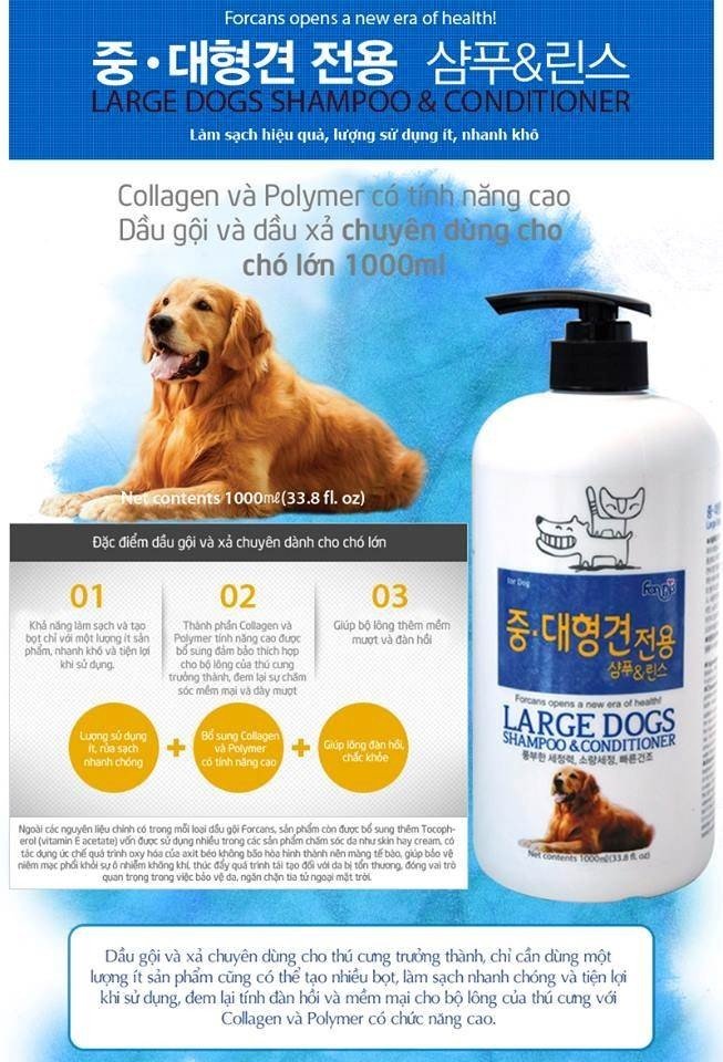 Dầu gội và xả dành cho chó lớn Forcans 1000ml