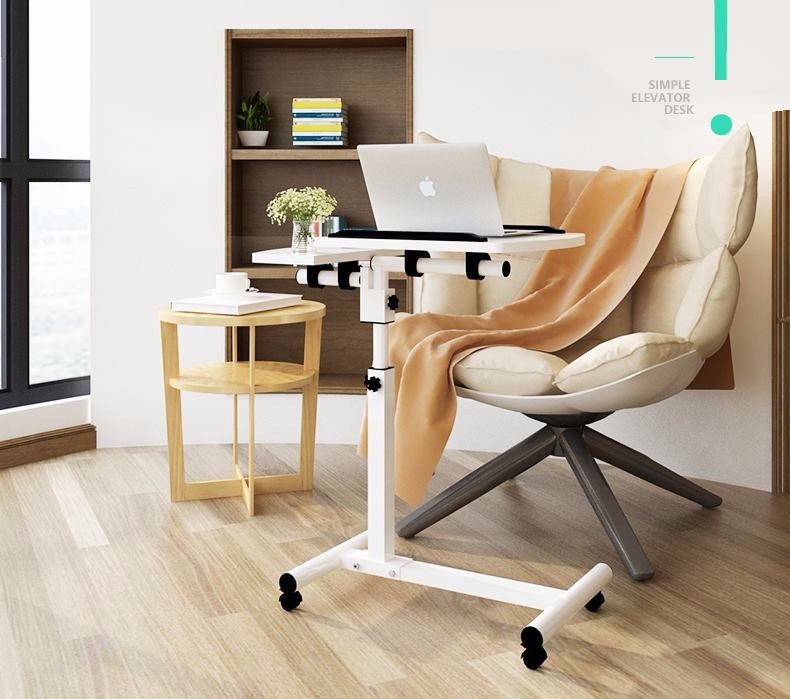 Bàn ngồi làm việc trên giường -  Bàn làm việc laptop khung thép mặt gỗ có bánh xe kích thước 60x40cm kèm bàn di chuột
