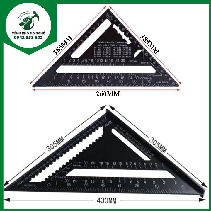 Thước ke góc vuông hợp kim nhôm 18cm 30cm thước tam giác _TKDN