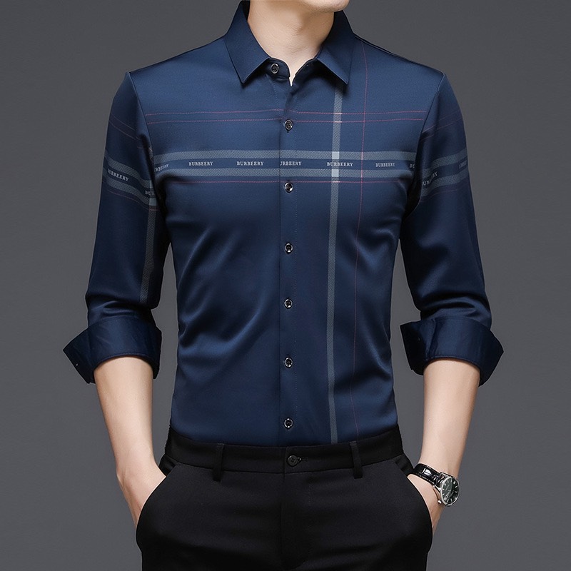 Áo sơ mi nam dài tay kẻ sọc ngang dọc phối họa tiết chữ thời trang PONIVALAZA cao cấp mới phong cách Hàn Quốc trẻ trung năng động lịch lãm