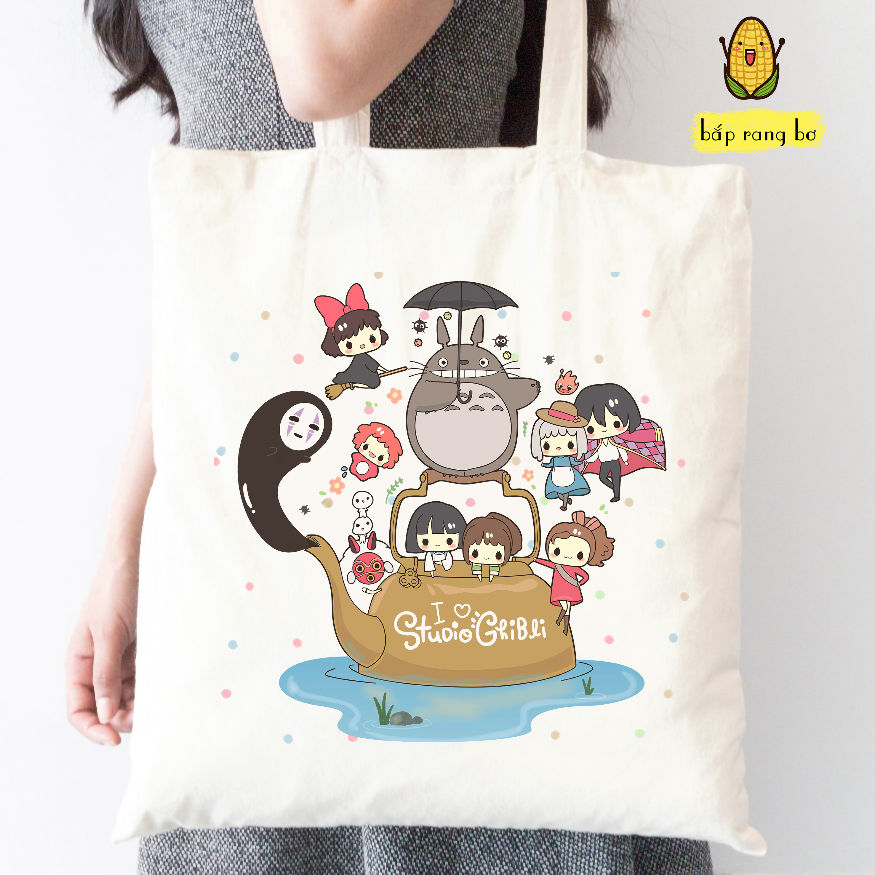 TÚI TOTE VUÔNG TOTORO (KHÓA MIỆNG TÚI VÀ TÚI CON) - VẢI CANVAS
