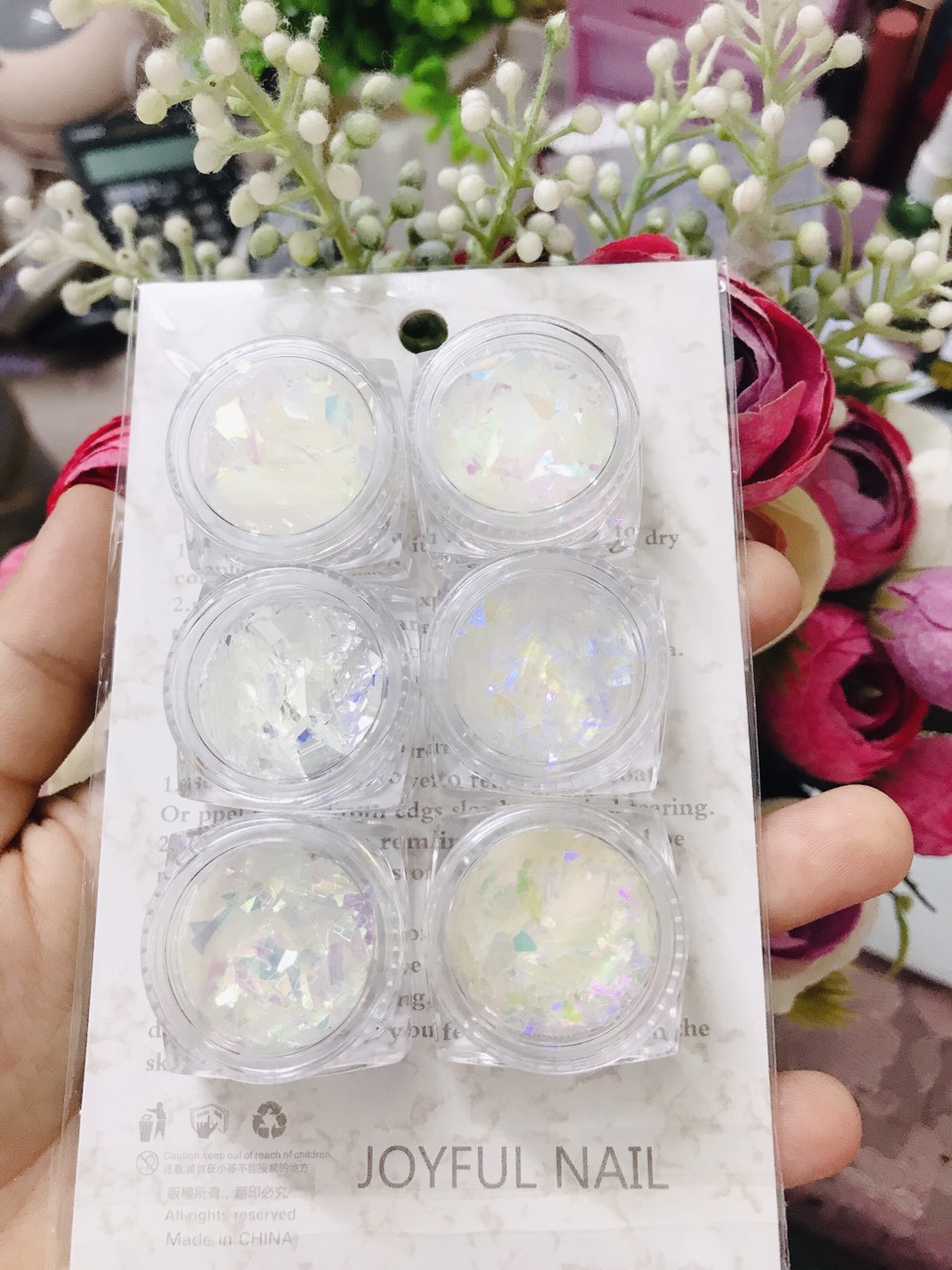 Set 6 hũ gương vụn, thuỷ tinh trang trí móng