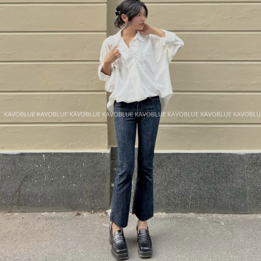 Quần Bò Nữ Ống Loe Lưng Cao - Quần Jeans Nữ Cạp Cap