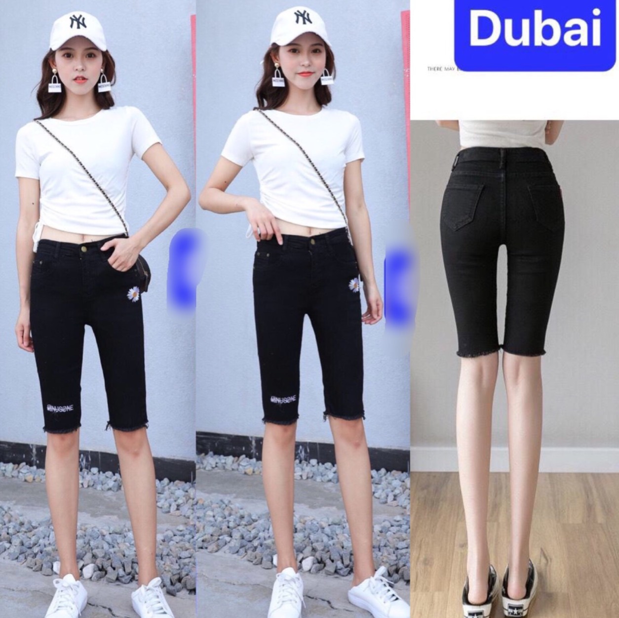 QUẦN SHORT SỌT JEAN LỬNG KIỂU NGỐ NỮ CHẤT BÒ ĐEN HOA CÚC NHẬT BẢN SAKURA LƯNG CAO NÂNG MÔNG DB-235 - DUBAI FASHION