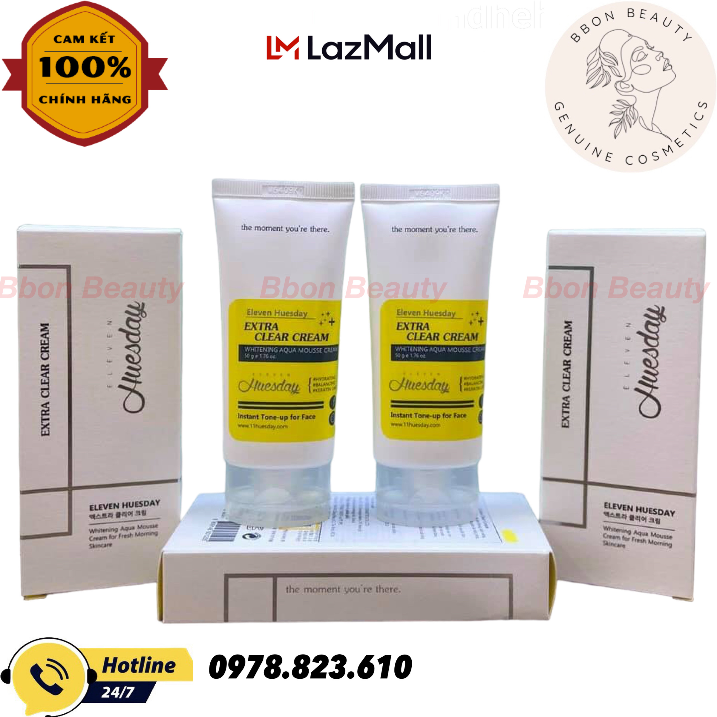 Kem làm trắng da chuyên sâu Extra Clear Cream Huesday 50g - BBon Beauty Chính hãng