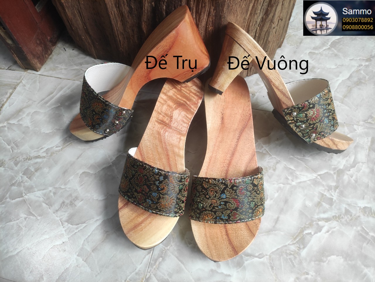 Guốc Gỗ Guốc Mộc Cao 7 Phân Quai Gấm Lụa Đủ Màu ( Có đóng thêm đế cao su )