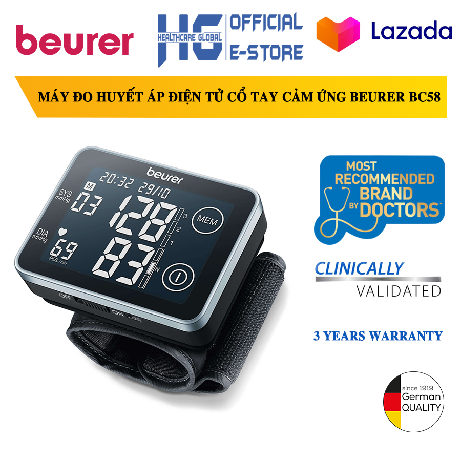 Máy đo huyết áp điện tử cổ tay cảm ứng Beurer BC58 Chính Hãng BH 3 năm - Healthcare Global
