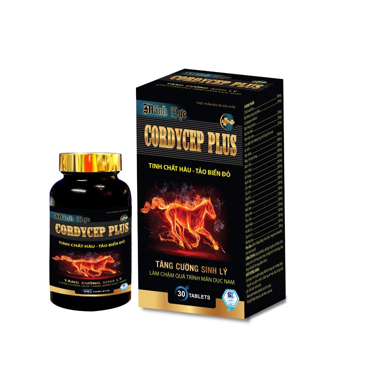 Tăng cường sinh lý nam Mãnh Lực Cordycep Plus tinh chất hàu tảo biển đỏ 30 viên